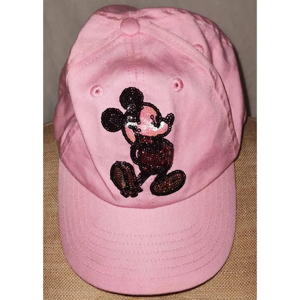 Disney Parks Youth Pink Cap Mickey Mouse Sequined Embroidered
